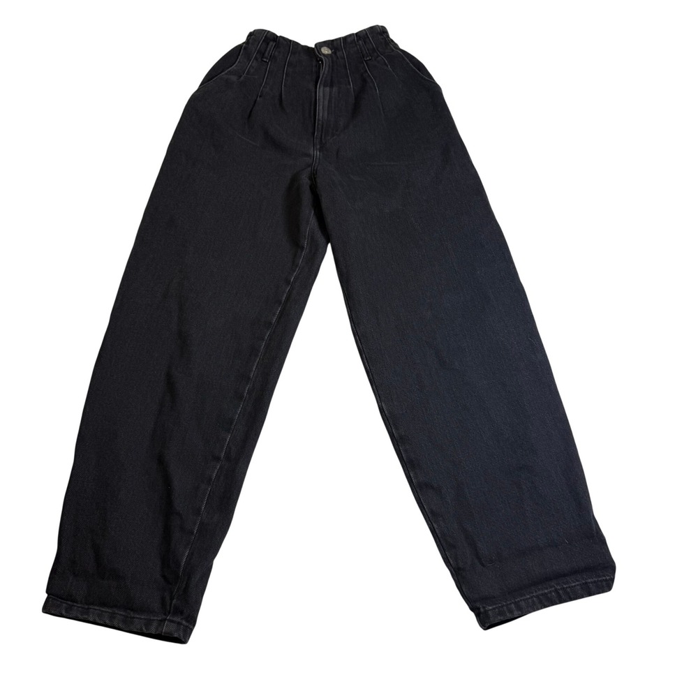 Zara Balloon Paperbag Jeans 0 Black High Rise Pleated Tapered Cotton Denim